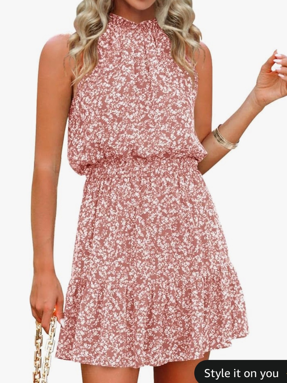 Sleeveless Pink Floral Ruffle-Hem Summer Dress